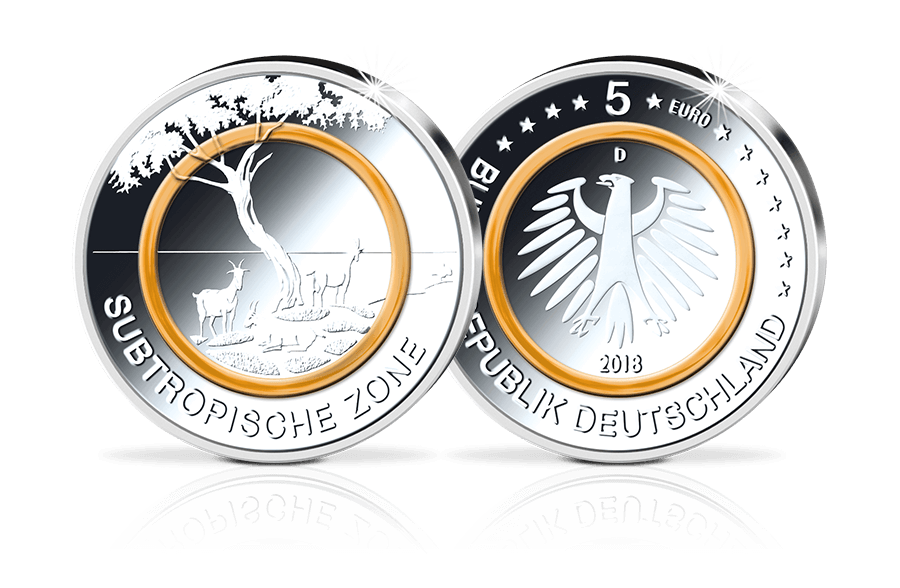 lassen Koopje voorwoord 5-€-Münze 2018 Subtropische Zone mit Ring | BTN Münzen